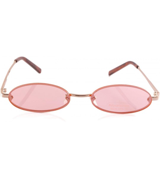 Rimless Rimless Tinted Flat Lens Slim Oval Round Retro Sunglasses A243 A244 - (Tinted) Pink - CJ18L5A4KA2 $25.92