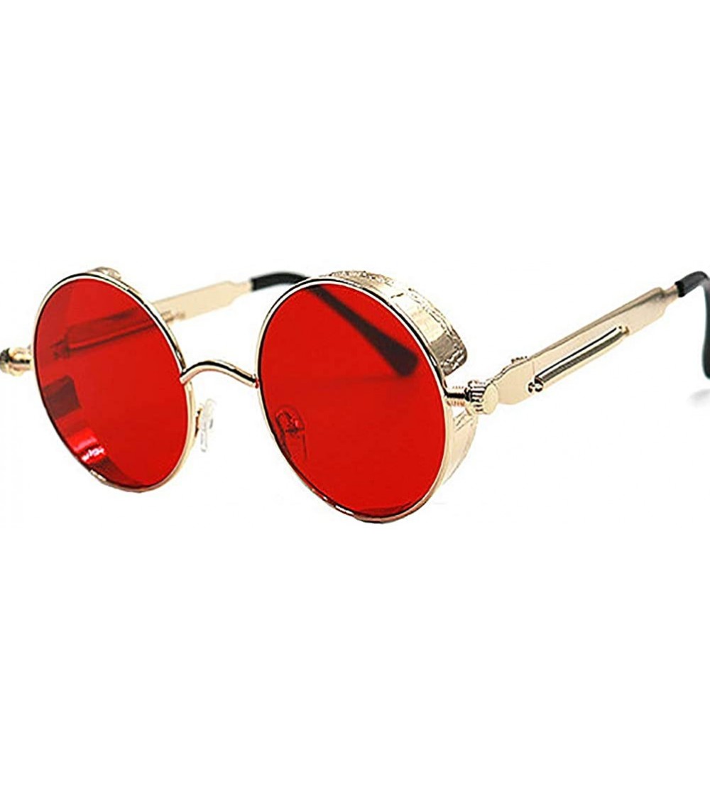 Round Steampunk Sunglasses Hippie Retro Round Driving Travel Glasses Women/Men - Gold Frame/Transparent Red Lens - C818DDC5EY...