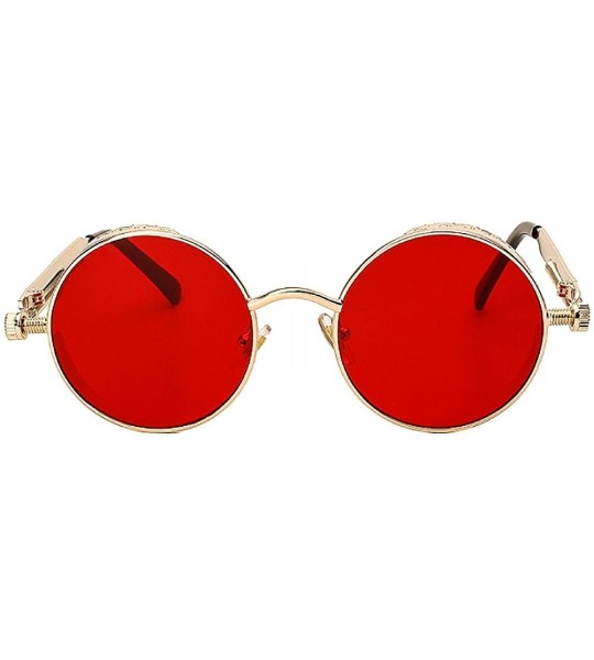 Round Steampunk Sunglasses Hippie Retro Round Driving Travel Glasses Women/Men - Gold Frame/Transparent Red Lens - C818DDC5EY...