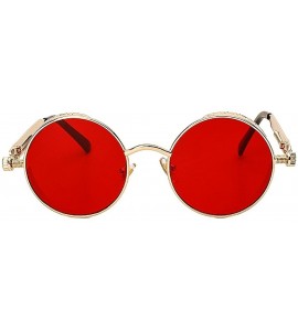 Round Steampunk Sunglasses Hippie Retro Round Driving Travel Glasses Women/Men - Gold Frame/Transparent Red Lens - C818DDC5EY...