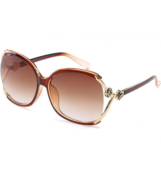 Round Women's Oversized Round Frame Fashionable Vintage Sunglass 100% UV Protection - Brown1 - CW182K7W2XX $19.76