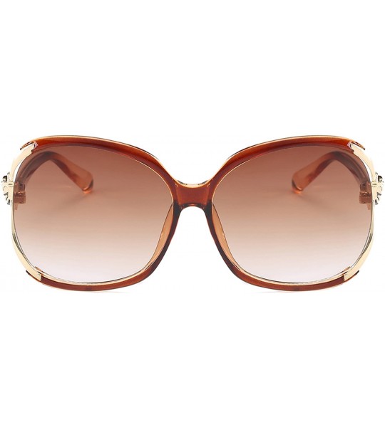 Round Women's Oversized Round Frame Fashionable Vintage Sunglass 100% UV Protection - Brown1 - CW182K7W2XX $19.76