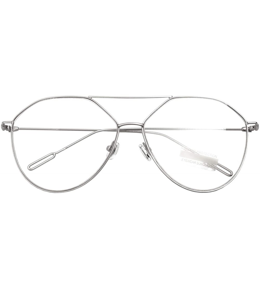Aviator Vintage Aviator Eyeglasses Metal Frames Clear Lens Glasses Non-prescription - Silver 520161 - CE18LXAWM5E $25.81