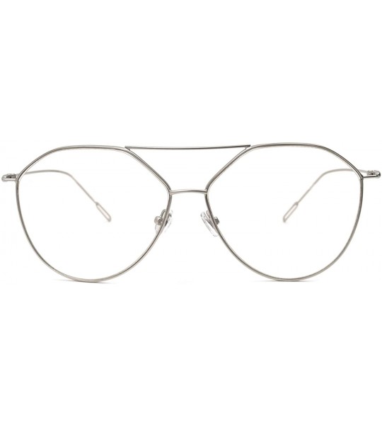 Aviator Vintage Aviator Eyeglasses Metal Frames Clear Lens Glasses Non-prescription - Silver 520161 - CE18LXAWM5E $25.81