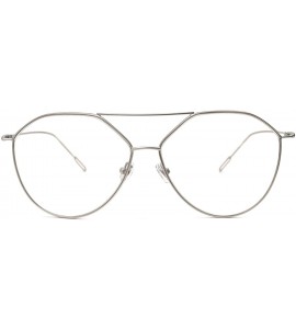 Aviator Vintage Aviator Eyeglasses Metal Frames Clear Lens Glasses Non-prescription - Silver 520161 - CE18LXAWM5E $25.81