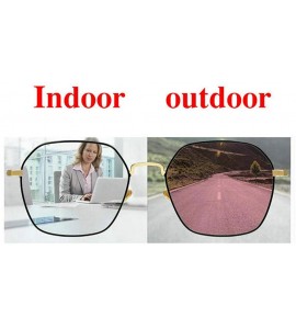 Square Female Vintage Myopia Glasses Sun Photochromic Pink Lens Full Frame Men's Nearsighted Eyeglasses - Black - CM18Y33Y0ZN...