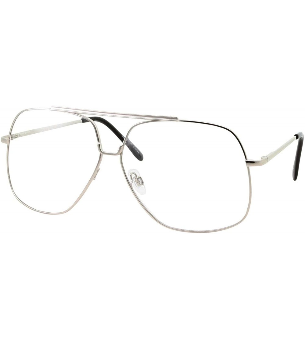 Aviator XL Mens Aviator Clear Lens Eye Glasses Square Fashion Oversized 62mm - Silver - C11864H6QDG $18.97