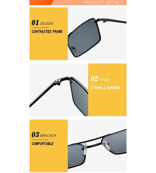 Square Fashion Sunglasses for Women Girl Personality Double Beam Square Frame Glasses Marine Lenses Metal Spectacles - CJ18XH...