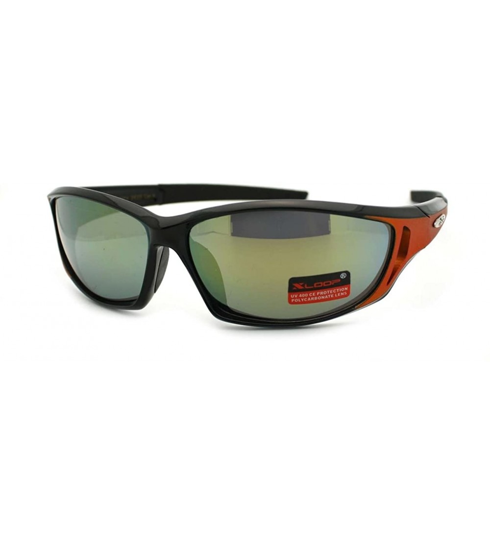 Sport Mens Xloop Sunglasses Oval Rectangular Wrap Around Sports Shades - Black Orange - C511RZ64HXZ $18.16