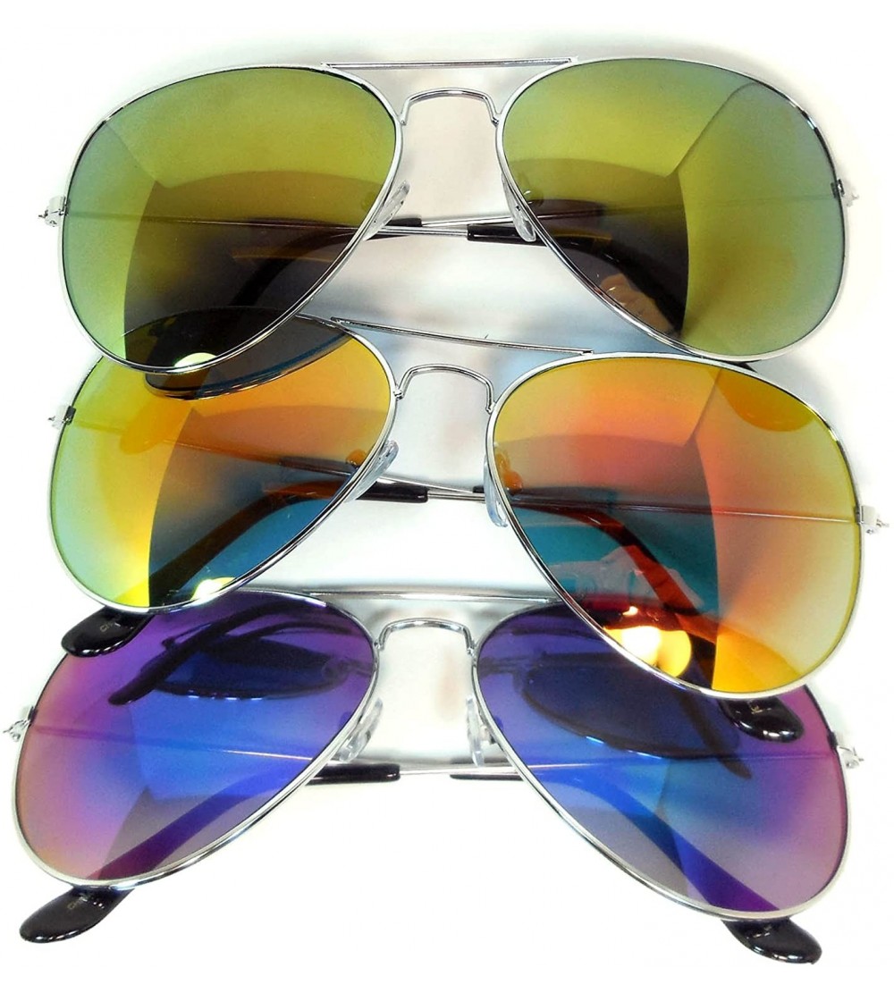 Aviator 3 pairs Classic Aviator Sunglasses Full Mirror Lens (03 pairs-red-blue-yellow) OWL. - CK11LU18TKN $17.74