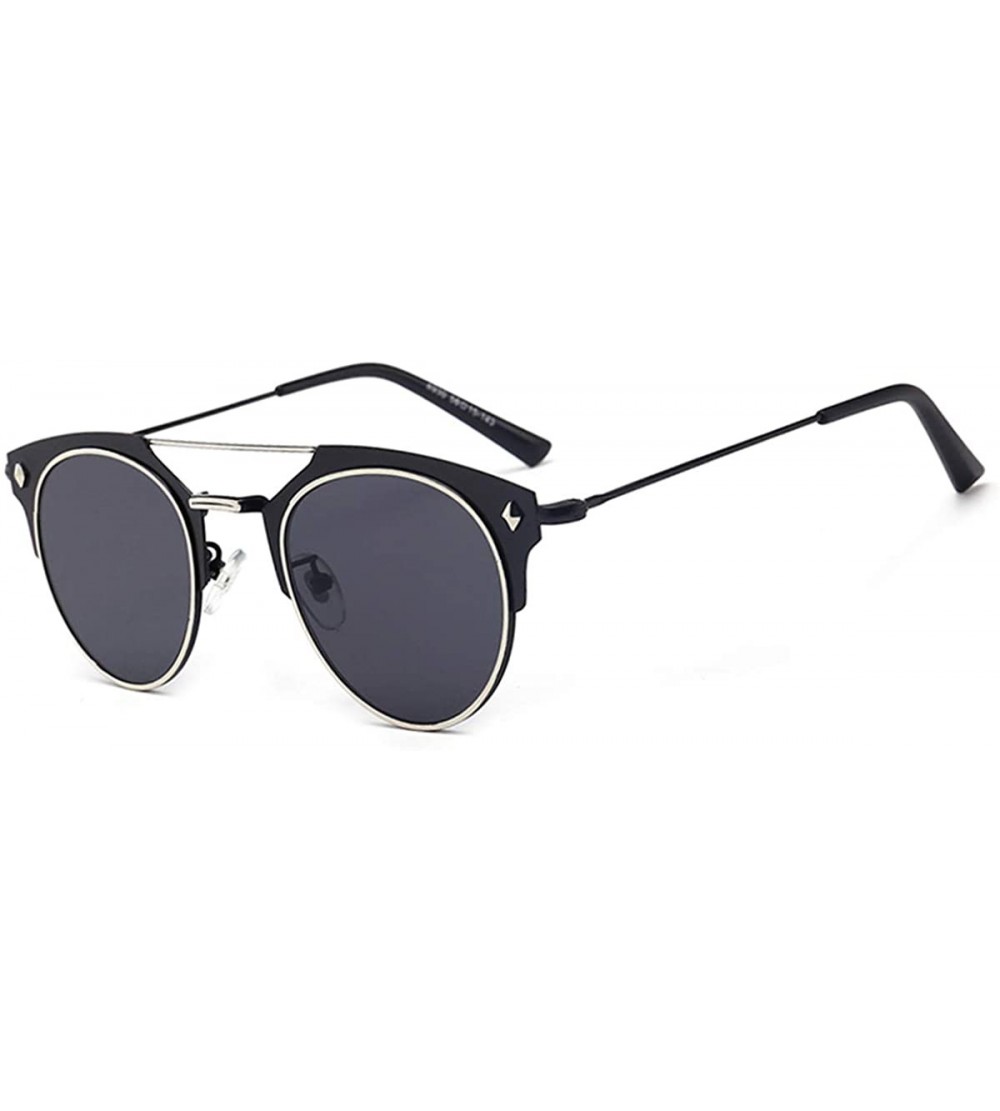 Goggle Classical Small Cateye Light Metal Frame Mirrored Women Polarized Fashion Sunglasses - Black & Silver - CF18GDIM7LT $3...
