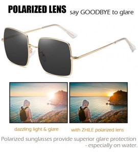 Oversized Square Polarized Sunglasses for Women Oversized UV400 Protection Transition Lens - Gold - Gray - C1195TSS3N2 $27.64