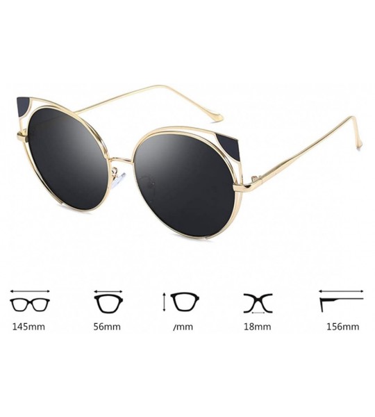 Square Fashion Cat Eye Metal Frame Round Candy Color Lenses Sunglasses UV400 - Black - CI18N92NUK6 $19.67