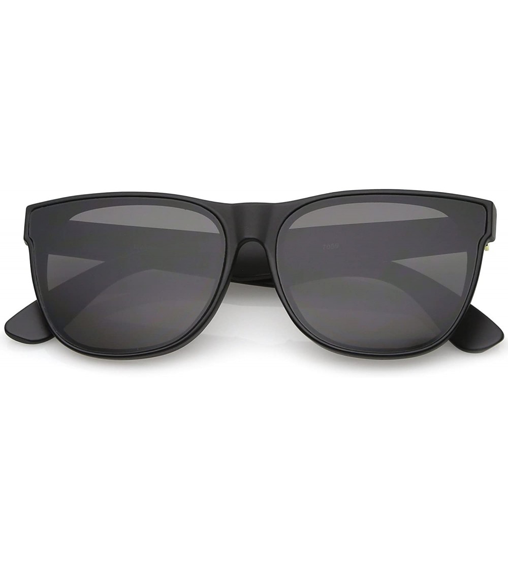 Wayfarer Retro Oversize Wide Temple Square Flat Lens Horn Rimmed Sunglasses 60mm - Matte Black / Smoke - CG12O8T2KZ7 $20.01