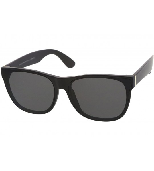 Wayfarer Retro Oversize Wide Temple Square Flat Lens Horn Rimmed Sunglasses 60mm - Matte Black / Smoke - CG12O8T2KZ7 $20.01