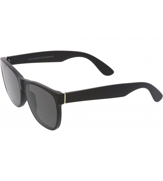 Wayfarer Retro Oversize Wide Temple Square Flat Lens Horn Rimmed Sunglasses 60mm - Matte Black / Smoke - CG12O8T2KZ7 $20.01