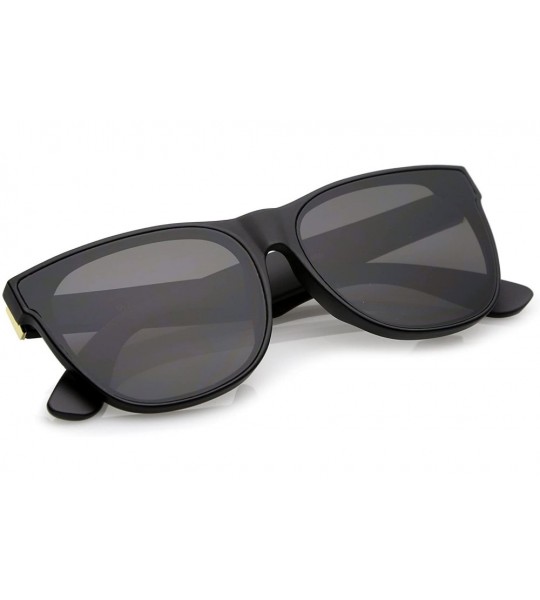 Wayfarer Retro Oversize Wide Temple Square Flat Lens Horn Rimmed Sunglasses 60mm - Matte Black / Smoke - CG12O8T2KZ7 $20.01