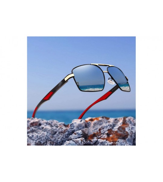 Square Aluminum Men's Sunglasse Polarized Lens Red Sun Glasses Coating Mirror Glasses - Gun Blue - C2194O26SY8 $58.22