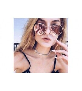 Oversized Women Men Round Sunglasses Brand Designer Red Yellow Sun Glasses Alloy Black - Red - CE18XGDOOK3 $17.68