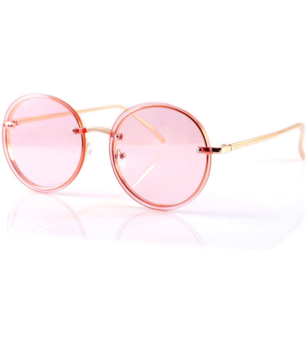 Rimless Women's Rimless Metal Tinted Flat Lens Round Sunglasses A168 - Gold/ Pink - CC18D5NEE3C $23.54