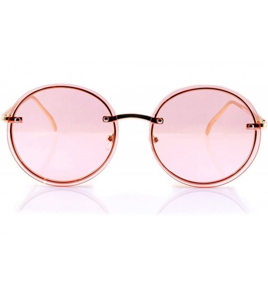 Rimless Women's Rimless Metal Tinted Flat Lens Round Sunglasses A168 - Gold/ Pink - CC18D5NEE3C $23.54