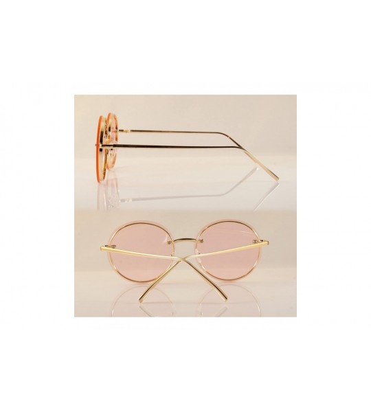 Rimless Women's Rimless Metal Tinted Flat Lens Round Sunglasses A168 - Gold/ Pink - CC18D5NEE3C $23.54