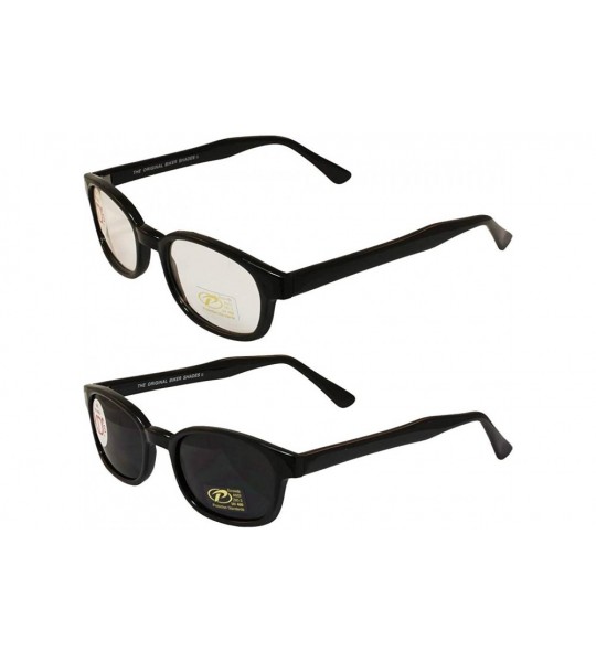 Rectangular Original KD's Biker Sunglasses 2-pack Clear and Smoke Lenses- Black- Adult - C618R5CY44G $44.00