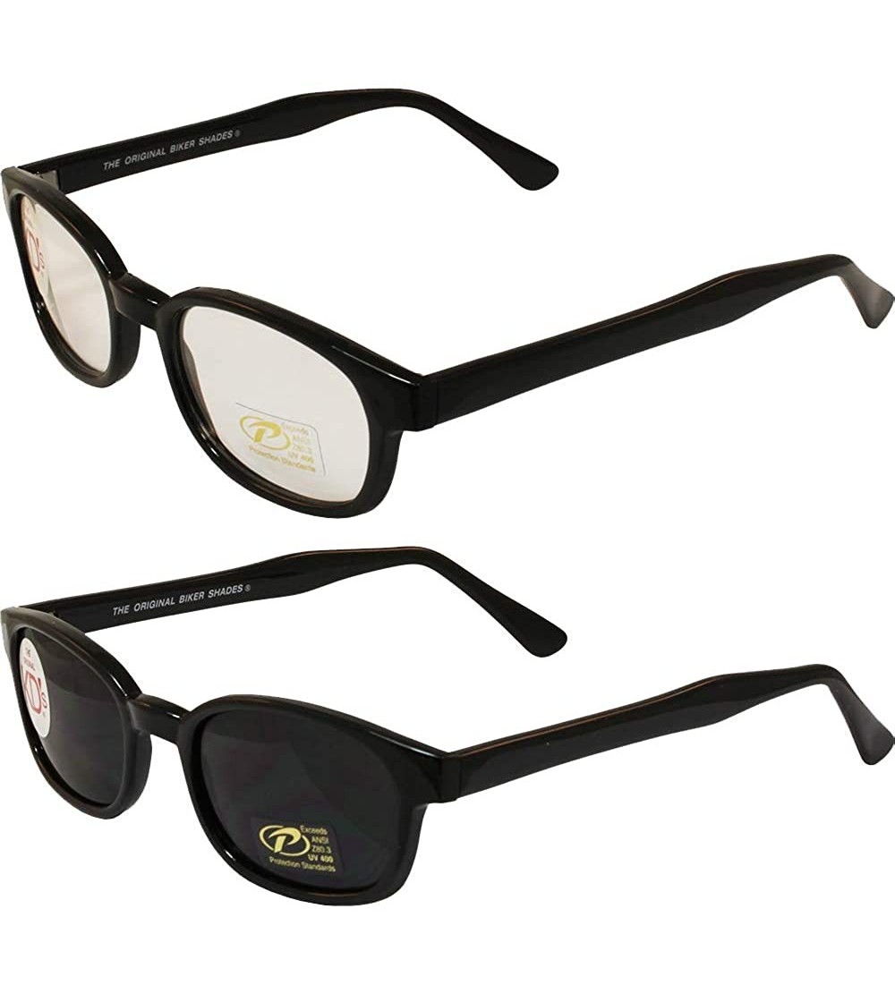Rectangular Original KD's Biker Sunglasses 2-pack Clear and Smoke Lenses- Black- Adult - C618R5CY44G $44.00