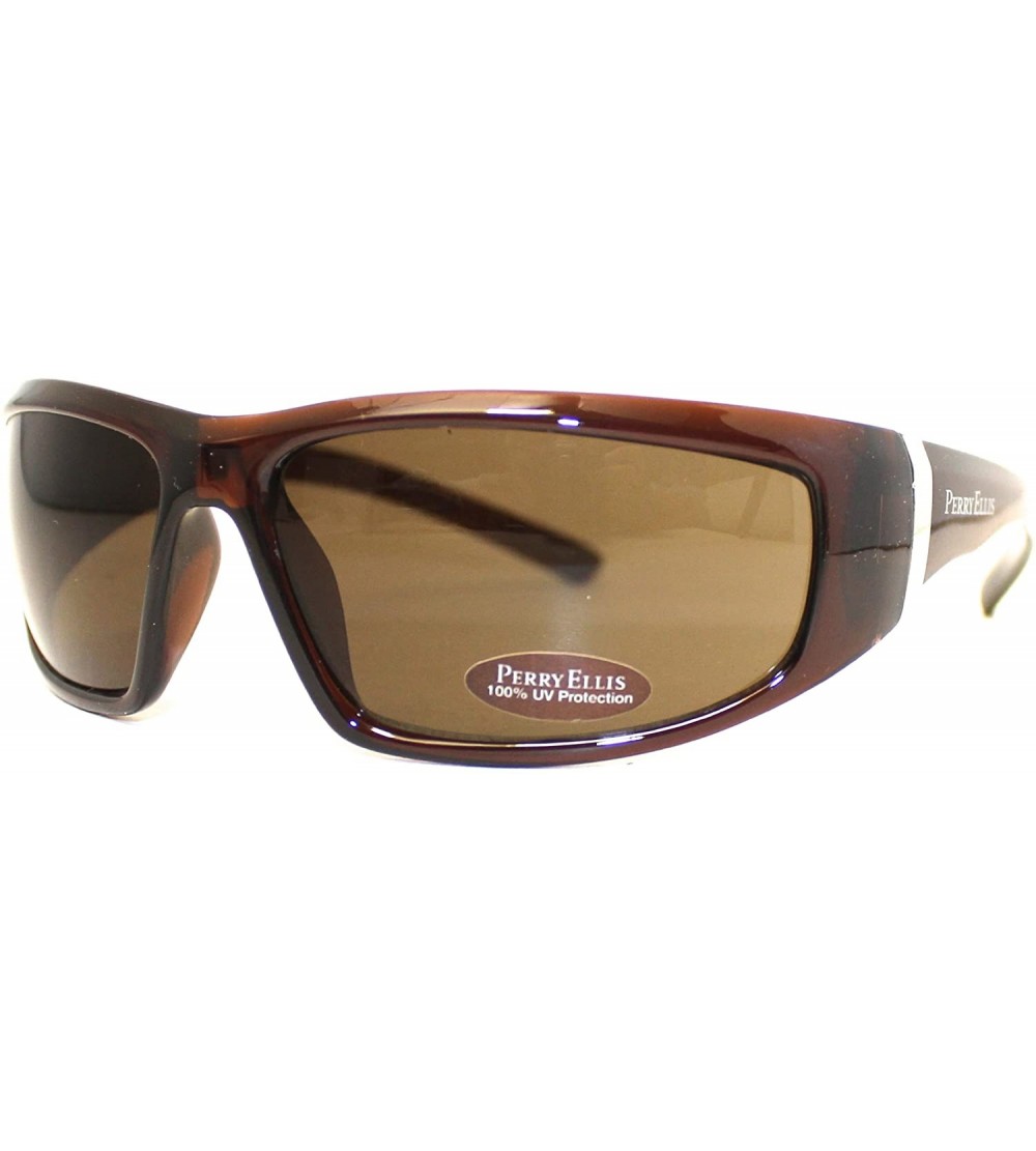 Wrap Sunglasses Mens Dark Brown Crystal Plastic Wrap - PE17-01 - CD11DX5KO8J $44.83