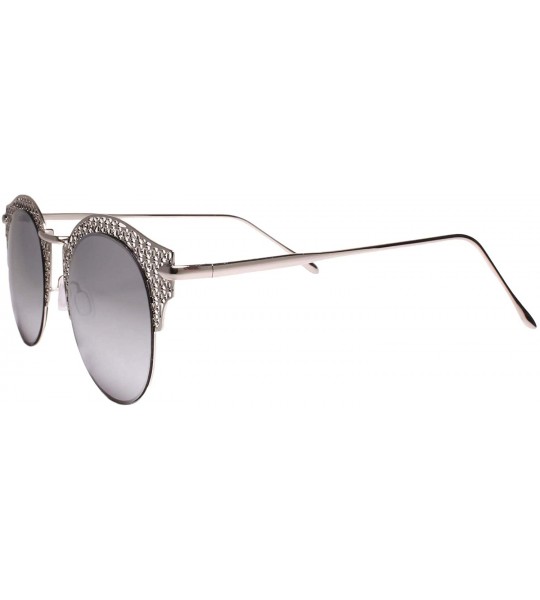 Round Modern Sophisticated Mirrored Round Lens Sunglasses Laser Cut Frame - Chrome - CE18Z0GY5ZW $23.31