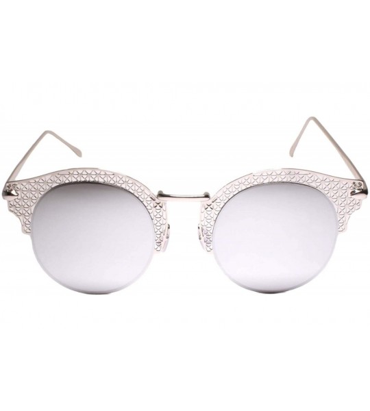 Round Modern Sophisticated Mirrored Round Lens Sunglasses Laser Cut Frame - Chrome - CE18Z0GY5ZW $23.31