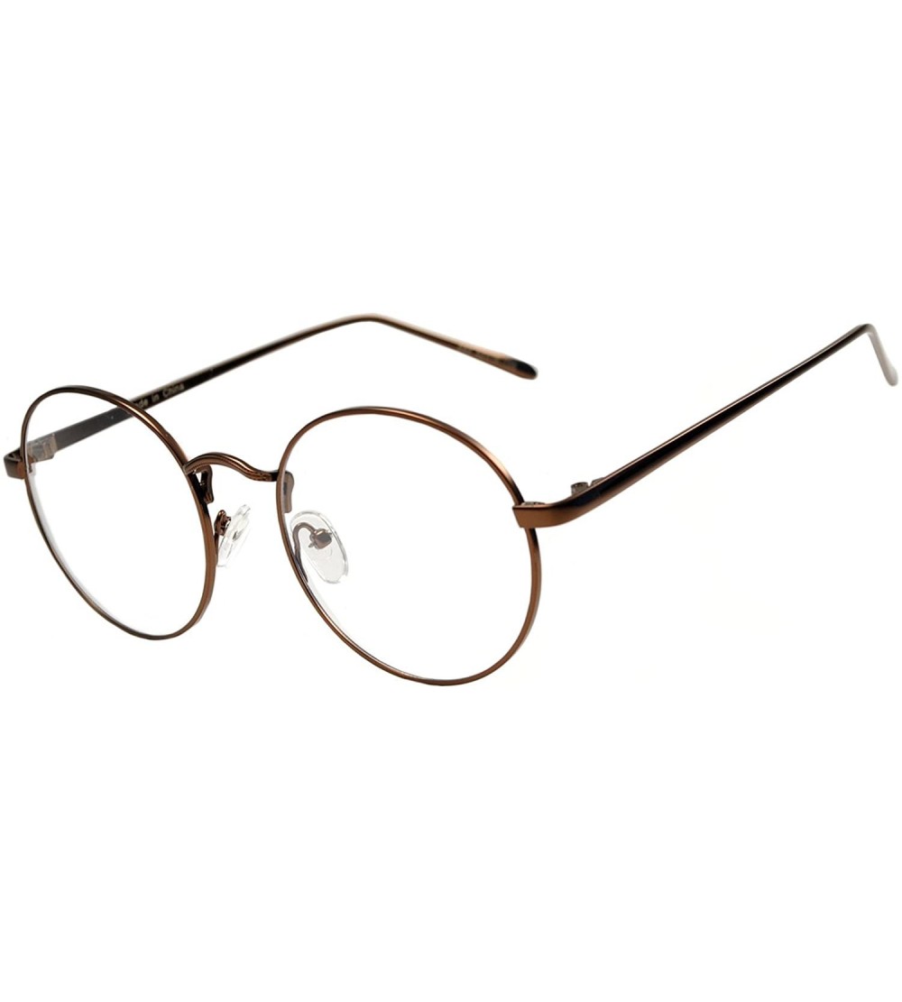 Round Women's Men's Round Clear Lens Glasses Metal Premium - 071_bronz - CQ1875ITT0N $18.86