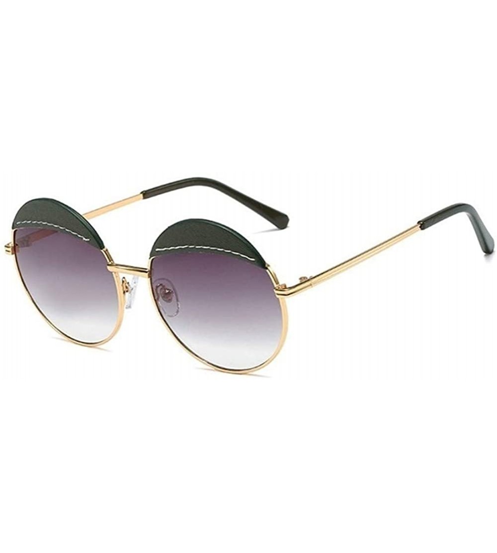 Round Women Leather Round Sunglasses Sun Glasses For Female Men Trend Brown Sunglasses - C5 Green Grey - CV190394OOK $29.24