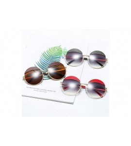 Round Women Leather Round Sunglasses Sun Glasses For Female Men Trend Brown Sunglasses - C5 Green Grey - CV190394OOK $29.24