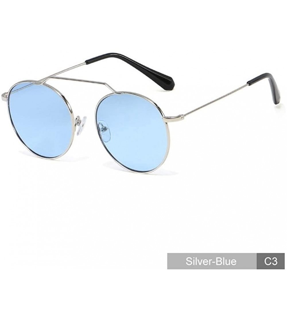 Round Round Metal Frame Sunglasses for Women and Men UV400 - C3 Silver Blue - CP198CZWYM4 $26.86