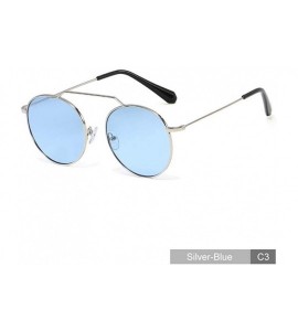 Round Round Metal Frame Sunglasses for Women and Men UV400 - C3 Silver Blue - CP198CZWYM4 $26.86