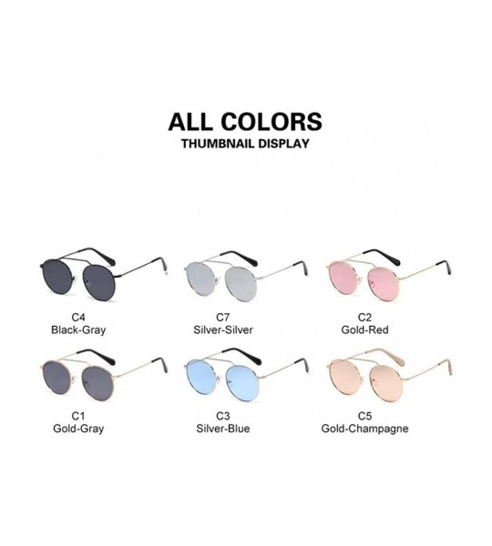 Round Round Metal Frame Sunglasses for Women and Men UV400 - C3 Silver Blue - CP198CZWYM4 $26.86