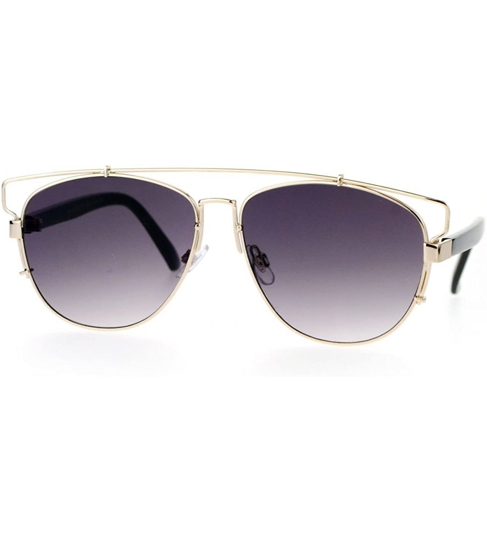 Aviator Super Flat Lens Sunglasses Designer Fashion Wire Top Unisex Shades UV 400 - Gold Black - CA128NRWDW1 $19.75