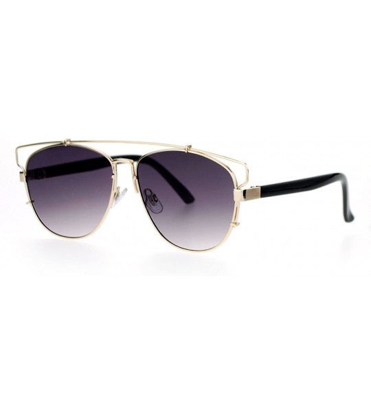 Aviator Super Flat Lens Sunglasses Designer Fashion Wire Top Unisex Shades UV 400 - Gold Black - CA128NRWDW1 $19.75