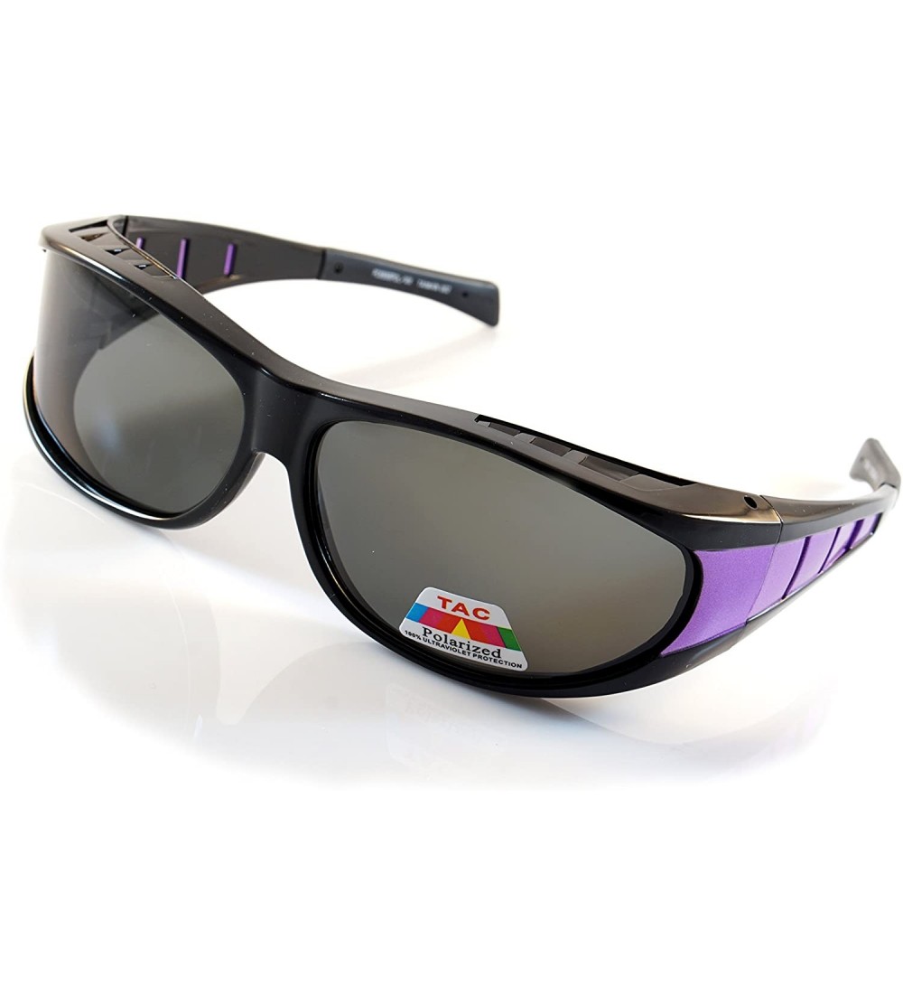 Sport Large Polarized Panoramic View Sports Wrap FitOver Sunglasses P016 - Black Purple - CW18E8M042Q $28.64