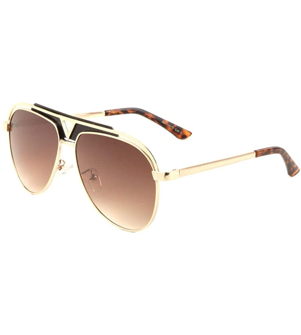 Aviator Round Lens Tall Top Bar V Cut Aviator Sunglasses - Brown Demi - CD197S5DD4D $26.18