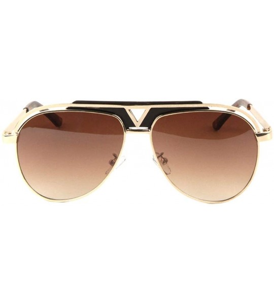 Aviator Round Lens Tall Top Bar V Cut Aviator Sunglasses - Brown Demi - CD197S5DD4D $26.18