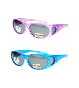Shield 2 Pair Polarized Rhinestone Oval Lens Shield Fit Over Glasses Sunglasses Anti Glare - 2 Pair Purple/Blue - C2198M9GX9W...