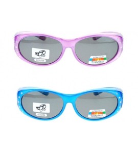 Shield 2 Pair Polarized Rhinestone Oval Lens Shield Fit Over Glasses Sunglasses Anti Glare - 2 Pair Purple/Blue - C2198M9GX9W...