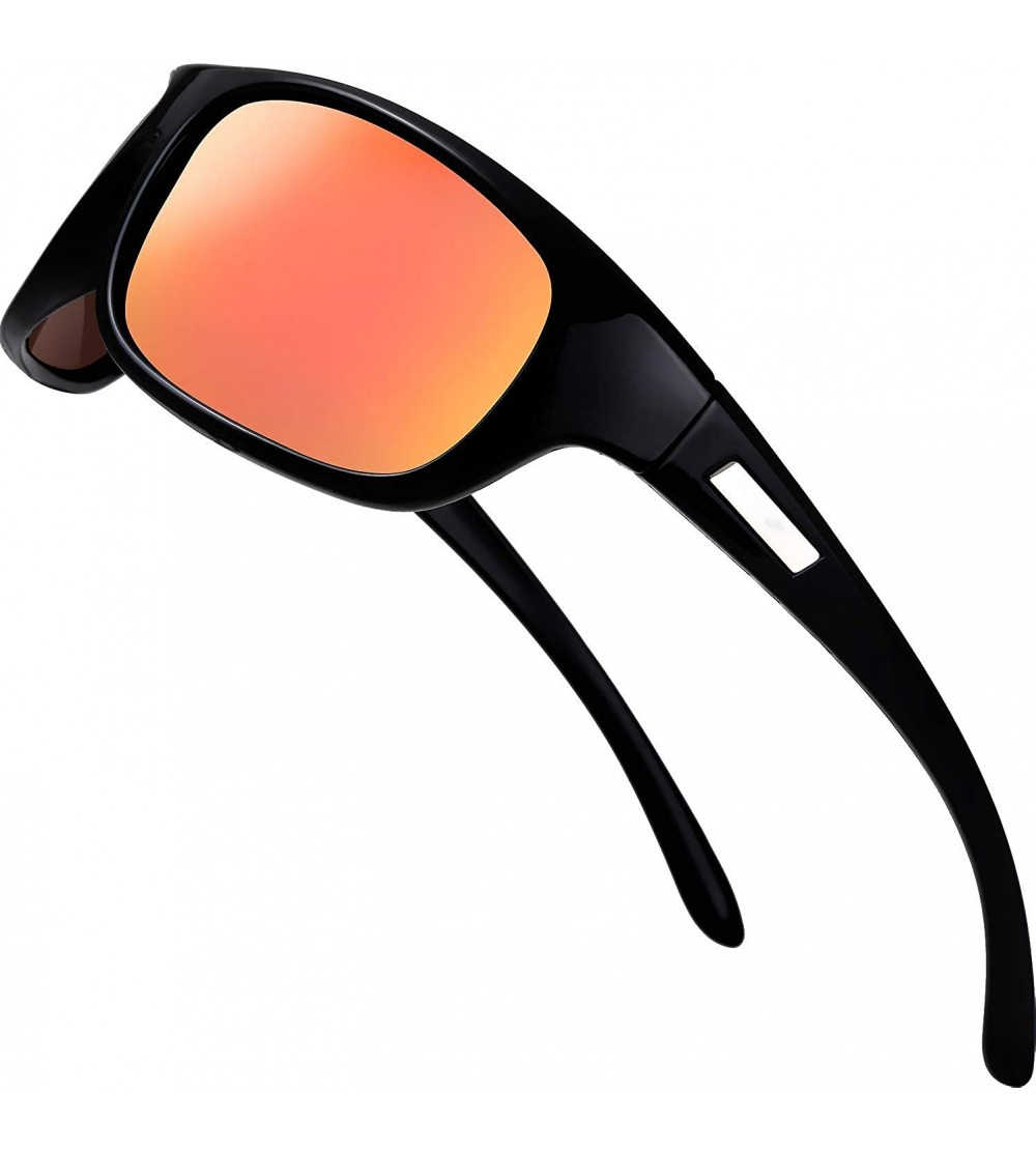 Wrap Polarized Sunglasses Baseball Running Softball - Rubber Black- 1-red Mirror - C619C0NG2EG $25.42