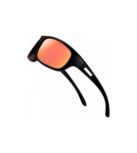 Wrap Polarized Sunglasses Baseball Running Softball - Rubber Black- 1-red Mirror - C619C0NG2EG $25.42