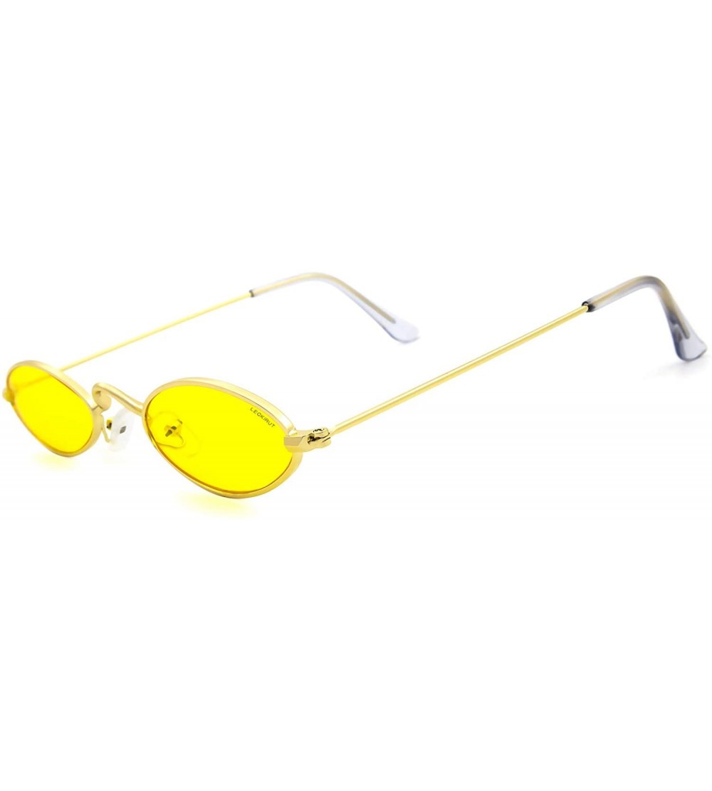 Square Fashion Small Oval Metal Frame Sunglasses for Men and Women UV 400 Protection - Golden Frame Yellow Lens - C218RG4IZXT...