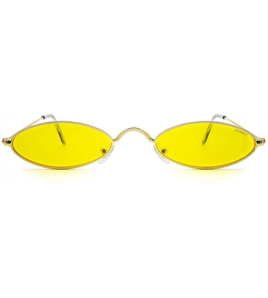 Square Fashion Small Oval Metal Frame Sunglasses for Men and Women UV 400 Protection - Golden Frame Yellow Lens - C218RG4IZXT...