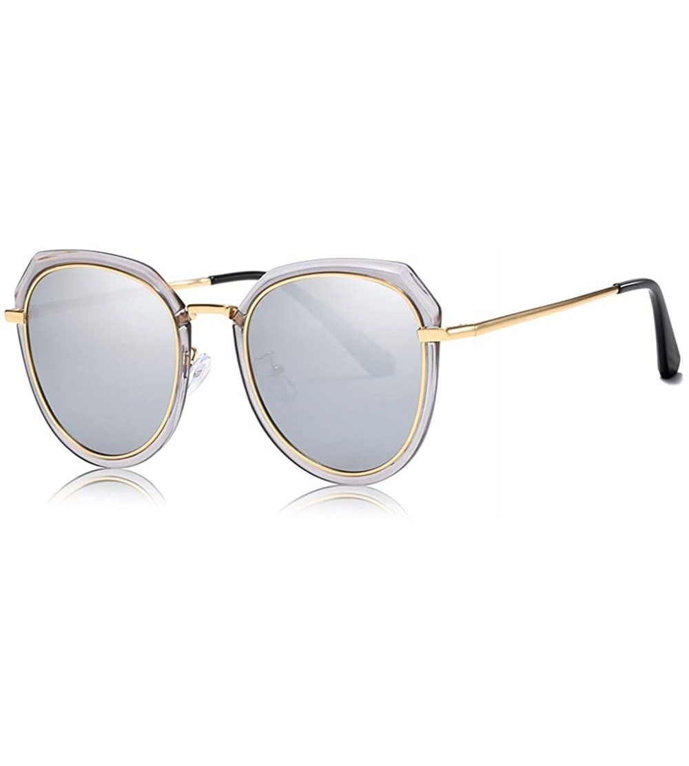 Oval Women Sunglasses Retro Black Drive Holiday Oval Polarized UV400 - Silver - CL18R5SGLUM $20.93