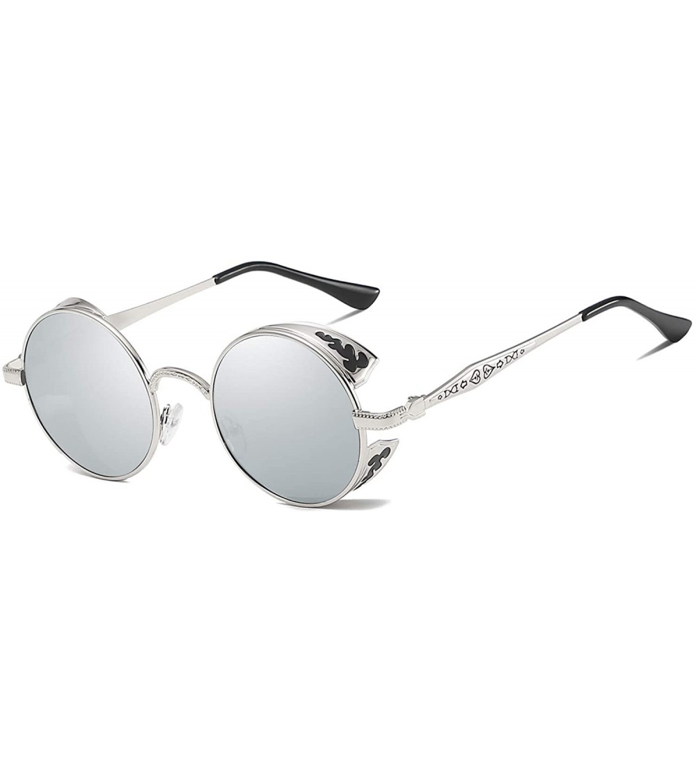 Sport Polarized Round Sunglasses for Men Driving Fishing UV Protection Vintage Retro Golden Frame - Silver Silver - C318YSHTO...